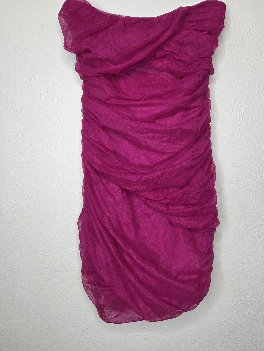 Amanda Uprichard Fuchsia Ruched Mesh Strapless Underbust Cutout Mini Dress XS